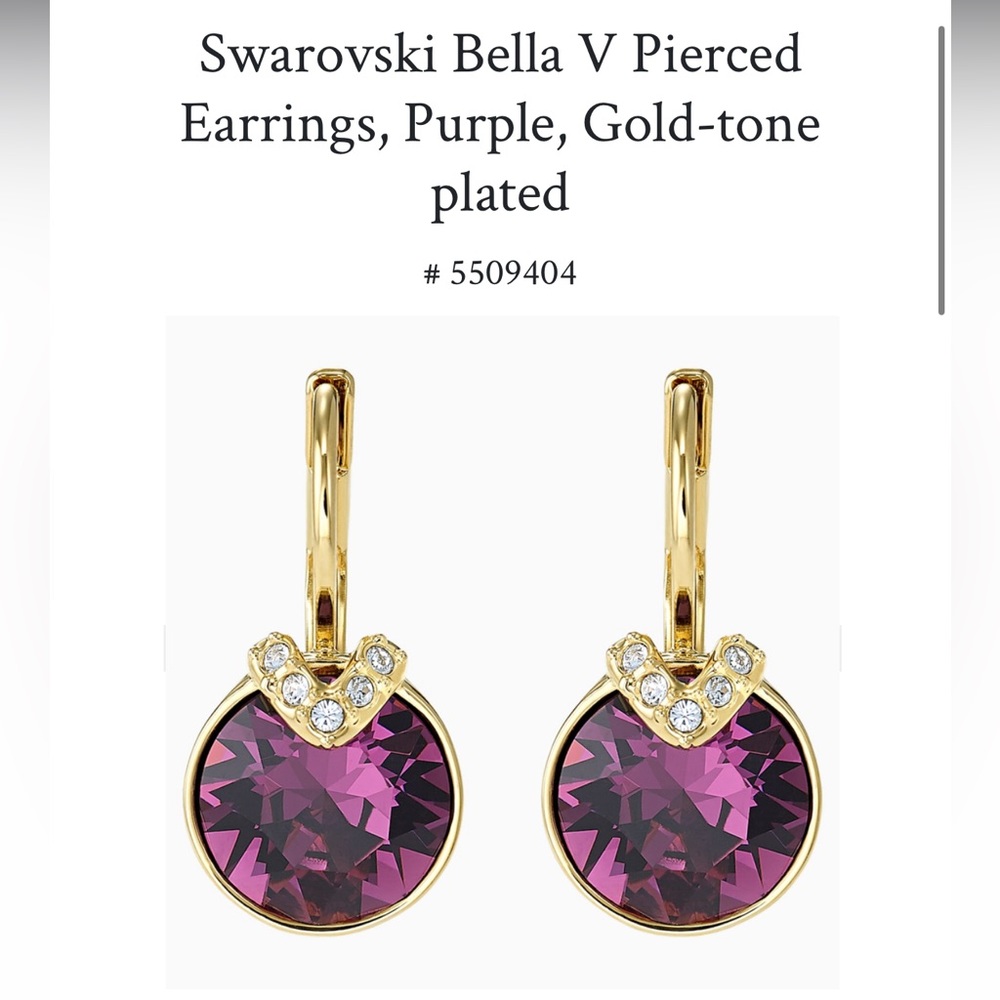 Swarovski Bella V Earrings, Purple, Gold Plated - NIB